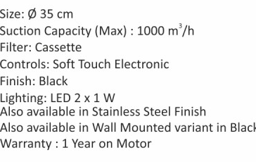 Original catalogue specifications for Elica CIRCLE ISLAND 350 NERO. Use the full-size link to enlarge, or contact the household team for an accessible specification sheet.