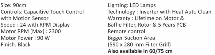 Original catalogue specifications for Elica I SMART SPOT FL HAC 90 LTW NERO. Use the full-size link to enlarge, or contact the household team for an accessible specification sheet.