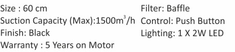 Original catalogue specifications for Elica AH PLUS 260 BF NERO. Use the full-size link to enlarge, or contact the household team for an accessible specification sheet.