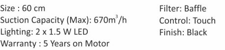 Original catalogue specifications for Elica TNT 602 TOUCH BK. Use the full-size link to enlarge, or contact the household team for an accessible specification sheet.