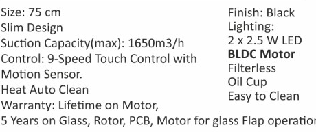 Original catalogue specifications for Elica SLIM EFL 3V 751 BLDC HAC LTW MS NERO. Use the full-size link to enlarge, or contact the household team for an accessible specification sheet.