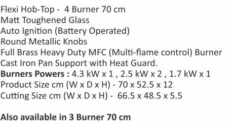 Original catalogue specifications for Elica MATT FLEXI HEXA FB MFC 470 LOTUS HD BRASS. Use the full-size link to enlarge, or contact the household team for an accessible specification sheet.