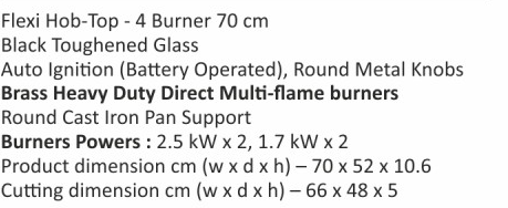 Original catalogue specifications for Elica RG FLEXI 470 LOTUS IND HD BRASS. Use the full-size link to enlarge, or contact the household team for an accessible specification sheet.