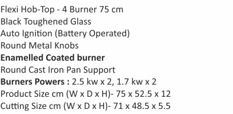 Original catalogue specifications for Elica RG FLEXI HCT 475 DX LOTUS BK. Use the full-size link to enlarge, or contact the household team for an accessible specification sheet.