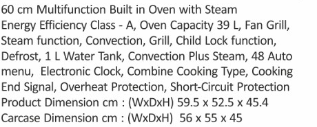 Original catalogue specifications for Elica EPBI COMBO STEAM OVEN 390. Use the full-size link to enlarge, or contact the household team for an accessible specification sheet.