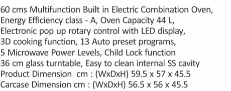 Original catalogue specifications for Elica EPBI COMBO OVEN TRIM 44L. Use the full-size link to enlarge, or contact the household team for an accessible specification sheet.