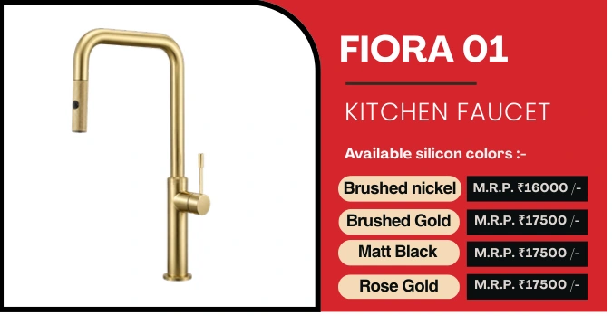 Original Futura faucet catalogue photograph, model description, finishes and prices for FIORA 01 — Brushed nickel