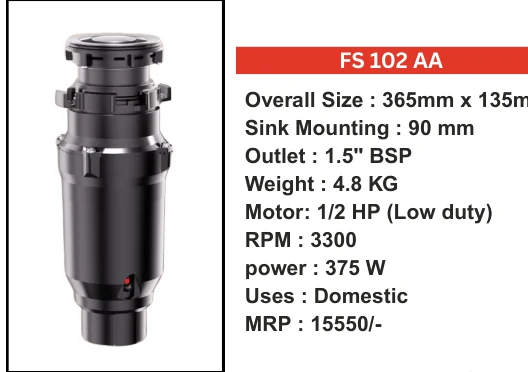 Original Futura catalogue specification table, dimensions and accessory details for FS 102 AA; key specifications are transcribed above