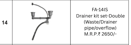 Original Futura catalogue specification table, dimensions and accessory details for FA-14IS; key specifications are transcribed above